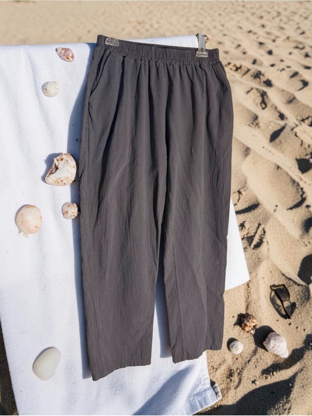 Cotton/Linen Blend Gray Elastic Waist Pants Sz XL